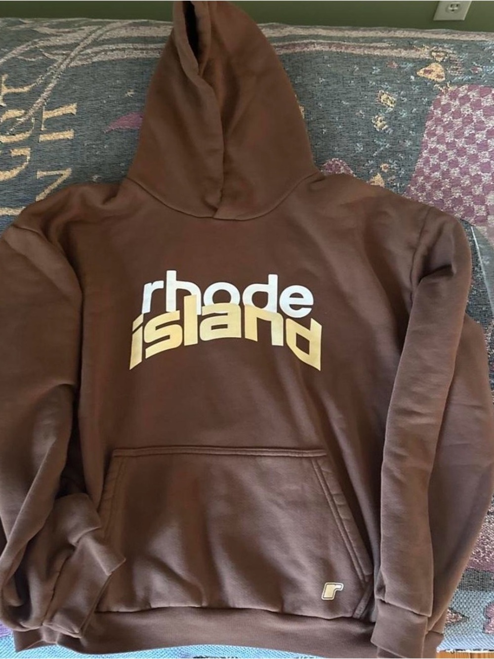 RHODE Brown Hoodie with Cream and White 'rhode island' Logo
